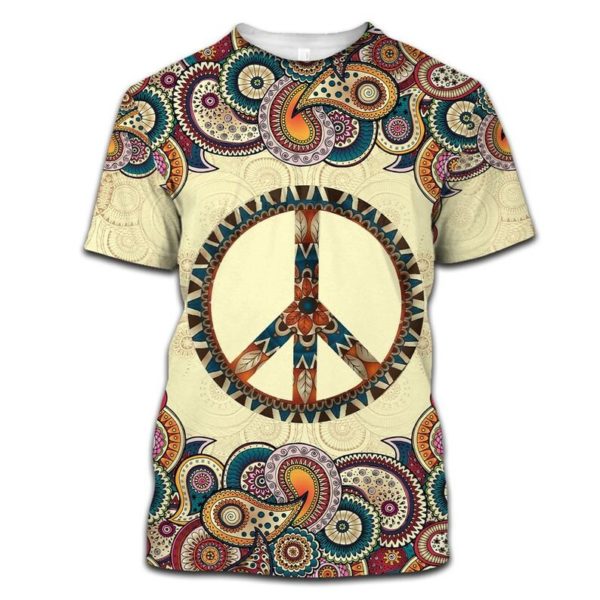 Hippie Vintage Peace Sign All Over Print T-shirt Sweatshirt Hoodie - 3D T-Shirt - Purple