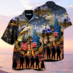 Home Of The Free Because Of The Brave Veteran Hawaiian Shirt - Short-Sleeve Hawaiian Shirt - Black