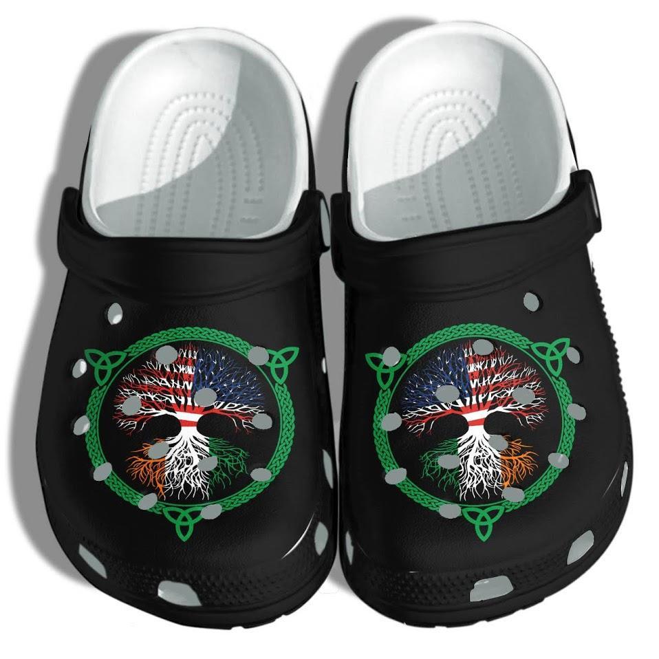 Irish American Flag Tree Root Patrick's Day Clogs Shoes - Clog Shoes - Black