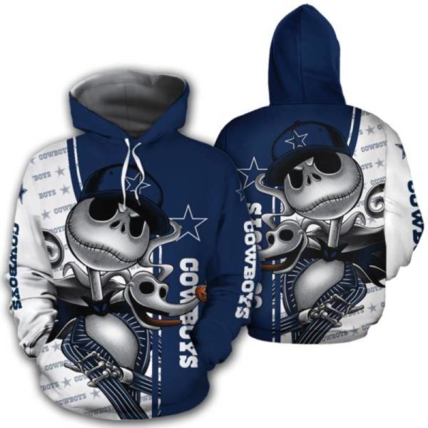 Jack skellington And Zero Dallas Cowboys 3D Hoodie 3D Zip Hoodie - 3D Hoodie - Navy Blue