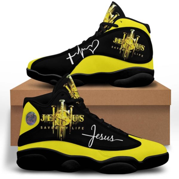 Jesus Saved My Life Sneakers Custom Jordan 13 Shoes - Men's Air Jordan 13 - Black