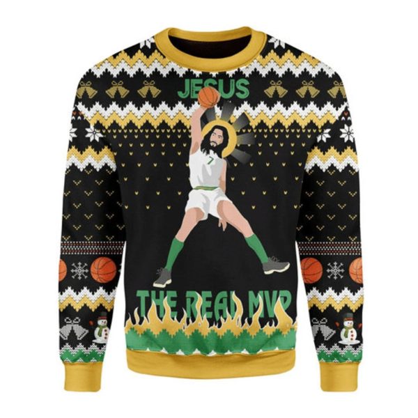 Jesus The Real MVP Basketball Lover Ugly Sweater - AOP Sweater - Black