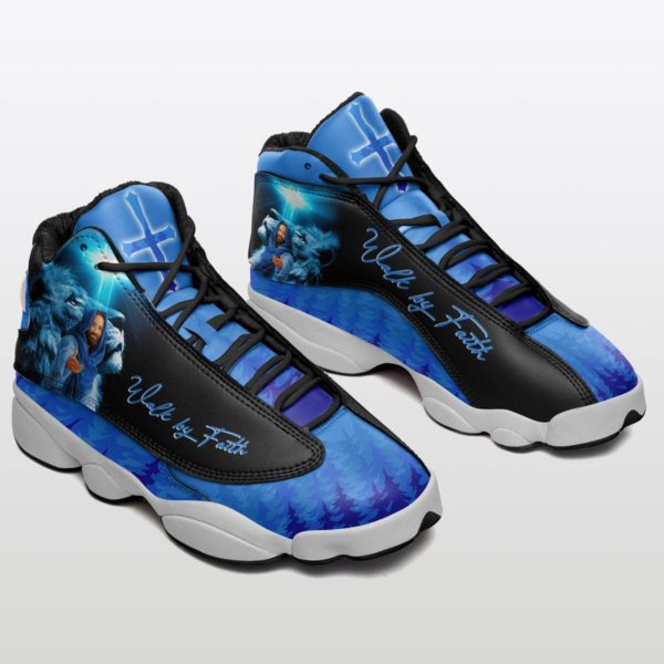 Jesus Walk By Faith Air Jordan Shoes - Men's Air Jordan 13 - Blue