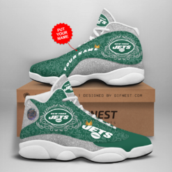 Jets Team Personalized Name New York Jets Air Jordan 13 Shoes - Women's Air Jordan 13 - Green