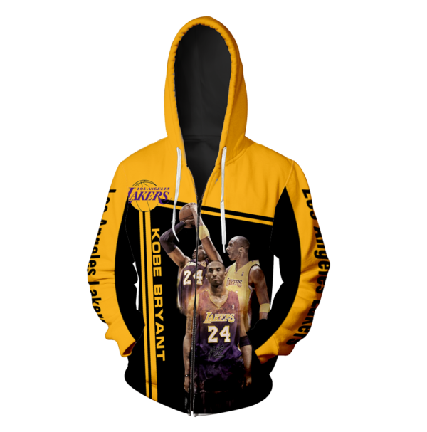 Kobe Bryant Los Angeles Lakers All Over Print 3D Shirt - 3D Zip Hoodie - Black