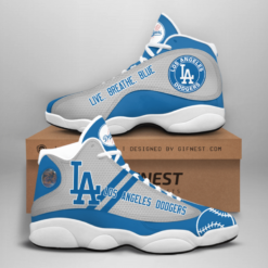 Live Breathe Blue La Dodgers Personalized Custom Name Jordan 13 Shoes - Women's Air Jordan 13 - Blue