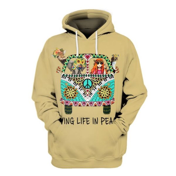 Living Life in Peace Elephant And Jeep Girl All Over Print T-Shirt Sweatshirt Hoodie - 3D Hoodie - Yellow