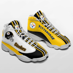 NFL Pittsburgh Steelers Logo & Helmet Printed Air Jordan 13 Shoes - Women's Air Jordan 13 - White