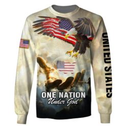 One Nation Under God American Flag Eagle God Hand 3D All Over Print Shirt - 3D Sweatshirt - Navy