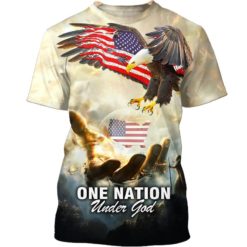 One Nation Under God American Flag Eagle God Hand 3D All Over Print Shirt - 3D T-Shirt - Navy