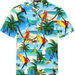 Parrots Island Funny Hawaiian Shirt - Short-Sleeve Hawaiian Shirt - Blue