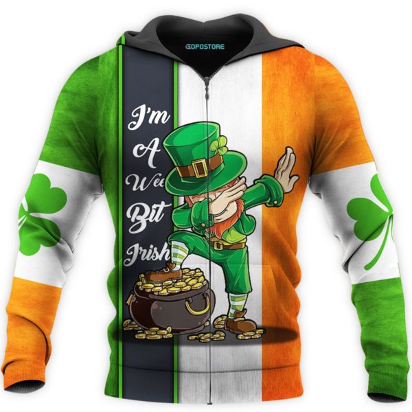 Patrick's Day I’m A Wee Bit Irish 3D All Over Printed Hoodie Zip Hoodie - 3D Zip Hoodie - Green