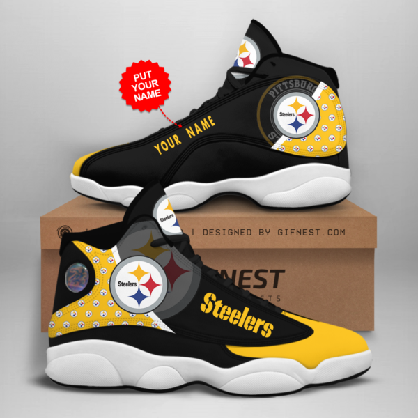 Pittsburgh Steelers Air Jordan 13 Shoes Personalized Name - Men's Air Jordan 13 - White
