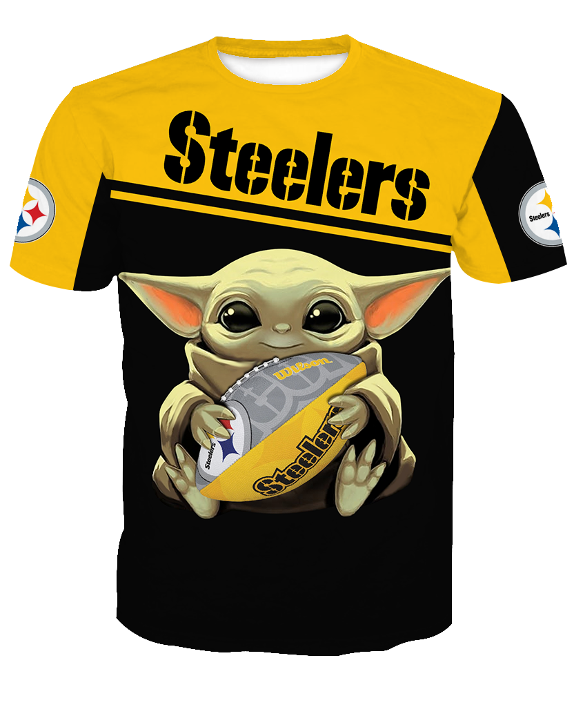 Pittsburgh Steelers Baby Yoda 3D Shirt - 3D T-Shirt - Black