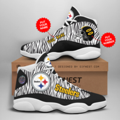Pittsburgh Steelers Logo & Helmet Printed Air Jordan 13 Shoes Personalized Name - Men's Air Jordan 13 - White