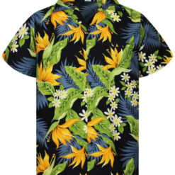 Tropical Flowers And Leaves Hawaiian Shirts - Short-Sleeve Hawaiian Shirt - Black