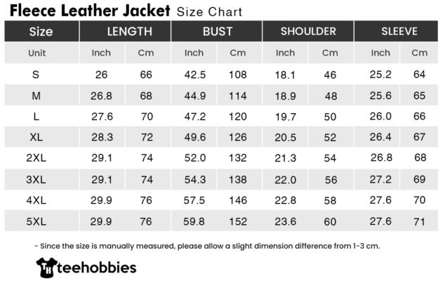 Fleece Leather JAcket Size Chart