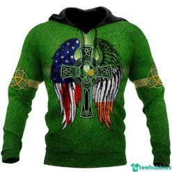 American By Birth Cross Irish By The Grace Of God All Over Print 3D Hoodie - 3D Hoodie - Geen