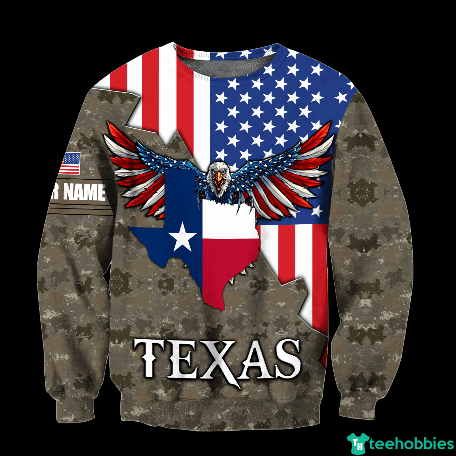 American Flag Texas Map Eagle All Over Print Shirt photo