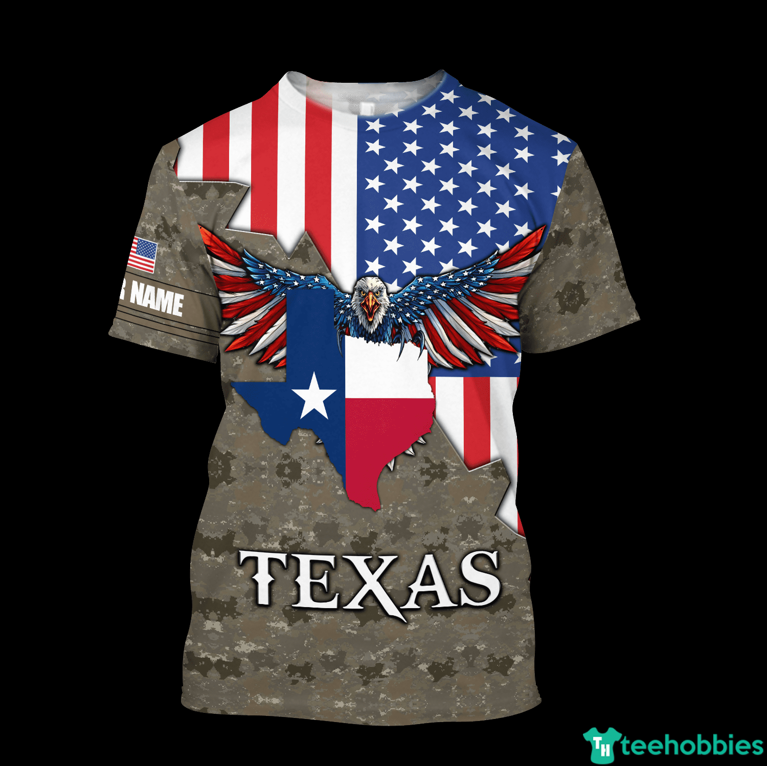 American Flag Texas Map Eagle All Over Print Shirt photo