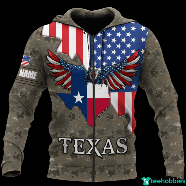 American Flag Texas Map Eagle All Over Print Shirt - 3D Zip Hoodie - Red