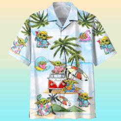 Baby Yoda Funny Beach Hawaiian Shirt - Hawaiian Shirt - White