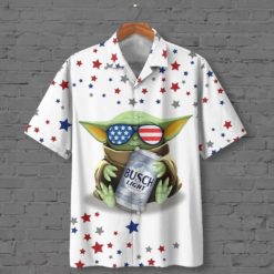 Baby Yoda Hugs Busch Light Beer Hawaiian Shirt - Hawaiian Shirt - White