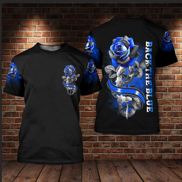 Back The Blue Rose All Over Print 3D Shirt - 3D T-Shirt - Black