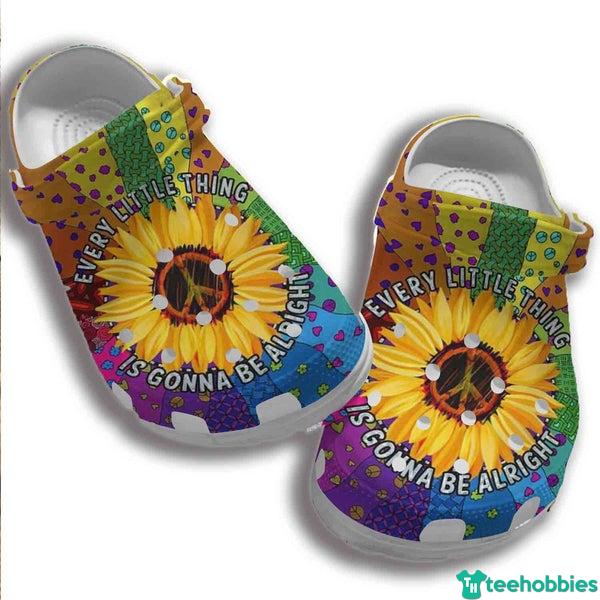 coloful heart hippie sunflower croc shoes women gonna be alright shoespx Sunflower Every Little Thing Gonna Be Alright Clog Shoes