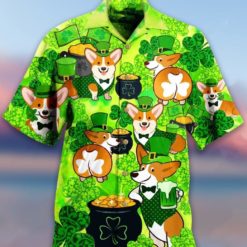 Corgi Patrick’s Day Aloha Hawaiian Shirt - Short-Sleeve Hawaiian Shirt - Green