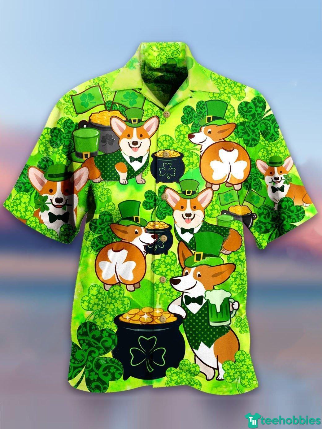 Corgi Patrick’s Day Aloha Hawaiian Shirt - Short-Sleeve Hawaiian Shirt - Green