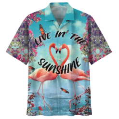 Couple Flamingo Live In The Sunshine Hawaiian Shirt - Hawaiian Shirt - Blue