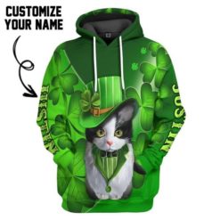 Custom Name Black Cat Patrick's Day All Over Print 3D Hoodie T-Shirt - 3D Hoodie - Green