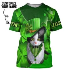 Custom Name Black Cat Patrick's Day All Over Print 3D Hoodie T-Shirt - 3D T-Shirt - Green