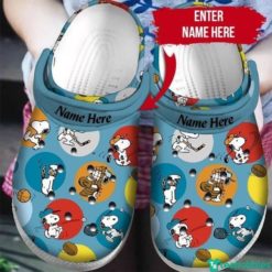 Cute Snoopy And Sports Personalized Name Clog Shoes - Clog Shoes - Blue