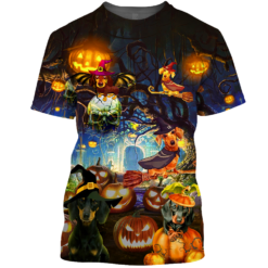 Dachshund Cemetery Halloween 3D All Over Print T-Shirt Hoodie - 3D T-Shirt - Orange