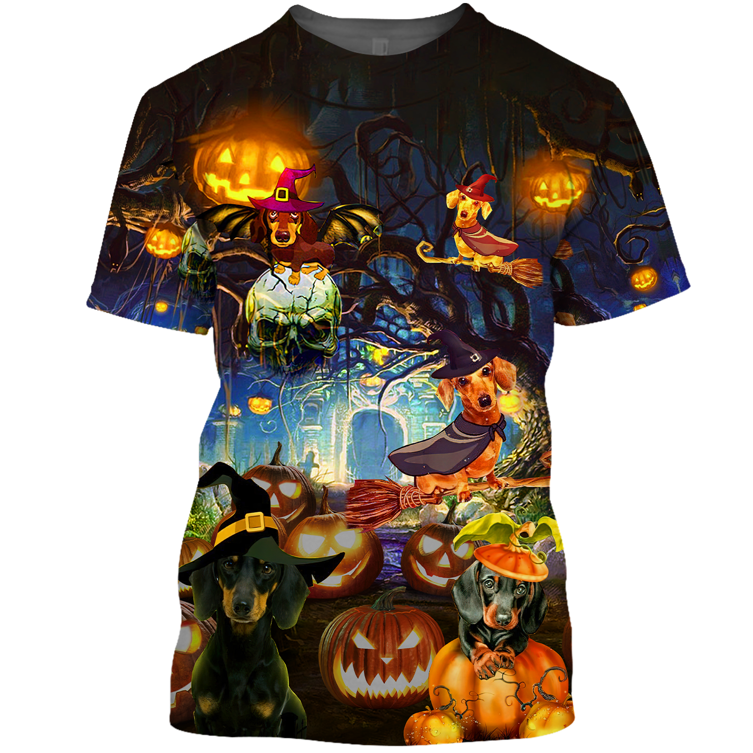 Dachshund Cemetery Halloween 3D All Over Print T-Shirt Hoodie - 3D T-Shirt - Orange