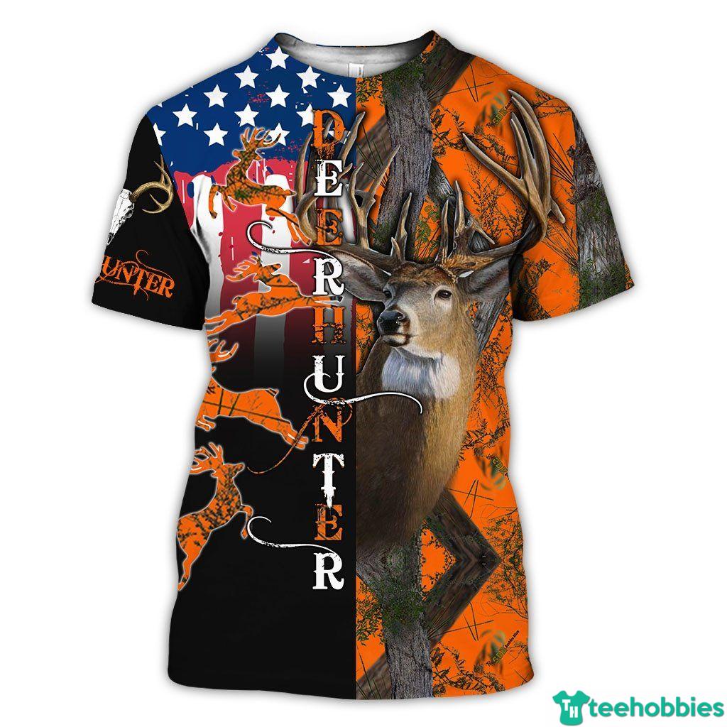Deer Hunting American Flag Orange 3D T-Shirt Hoodie - 3D T-Shirt - Orange