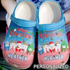 Dentist Teeth Personalized Name Merry Christmas Clog Shoes - Clog Shoes - Pink