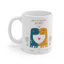 Dinosaurs In Love You Make My Heart Roarrr! Valentine Coffee Mug - Mug 11oz - White