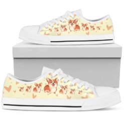 Dog Lover Cute Corgi Low Top Shoes. - Men's Shoes - White