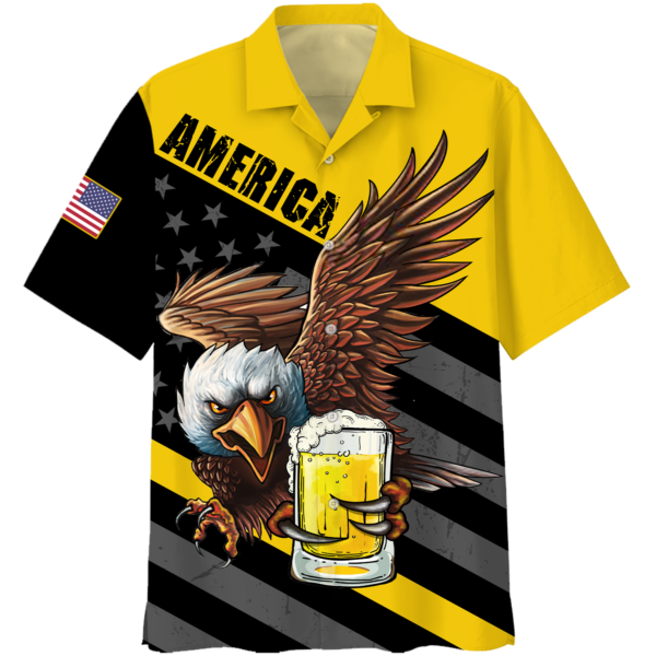 Eagle America Flag Beer Lover Hawaiian Shirt Short Pant - Hawaiian Shirt - Yellow