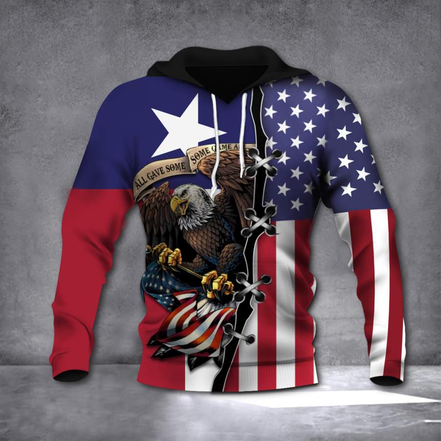 Eagle Texas Flag And American Flag 3D All Over Print Hoodie - 3D Hoodie - Navy