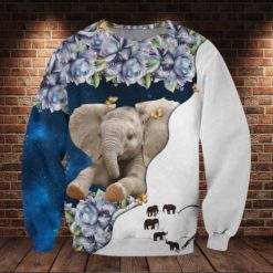 Elephant Flower All Over Print Shirt - 3D Sweatshirt - Purple
