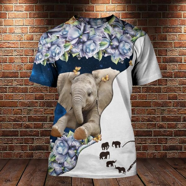 Elephant Flower All Over Print Shirt - 3D T-Shirt - Purple
