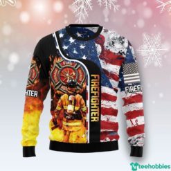 Firefighter Man USA Flag Ugly Sweater - AOP Sweater - Red