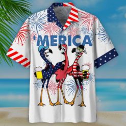 Flamingo & Beer Independence Day Hawaiian Shirt Short Pant - Hawaiian Shirt - White