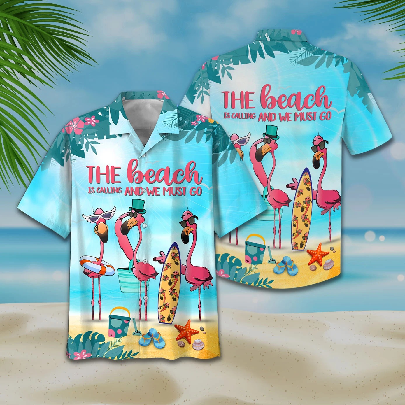 Flamingo The Beach Is Calling And We Must Go Hawaiian Shirt And Short Pant - Hawaiian Shirt - Blue