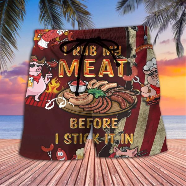 Food I Rub My Meat Before I Stick It In Cute Pig Meat Party Hawaiian Shirt Short Pant - Short Pant - Red