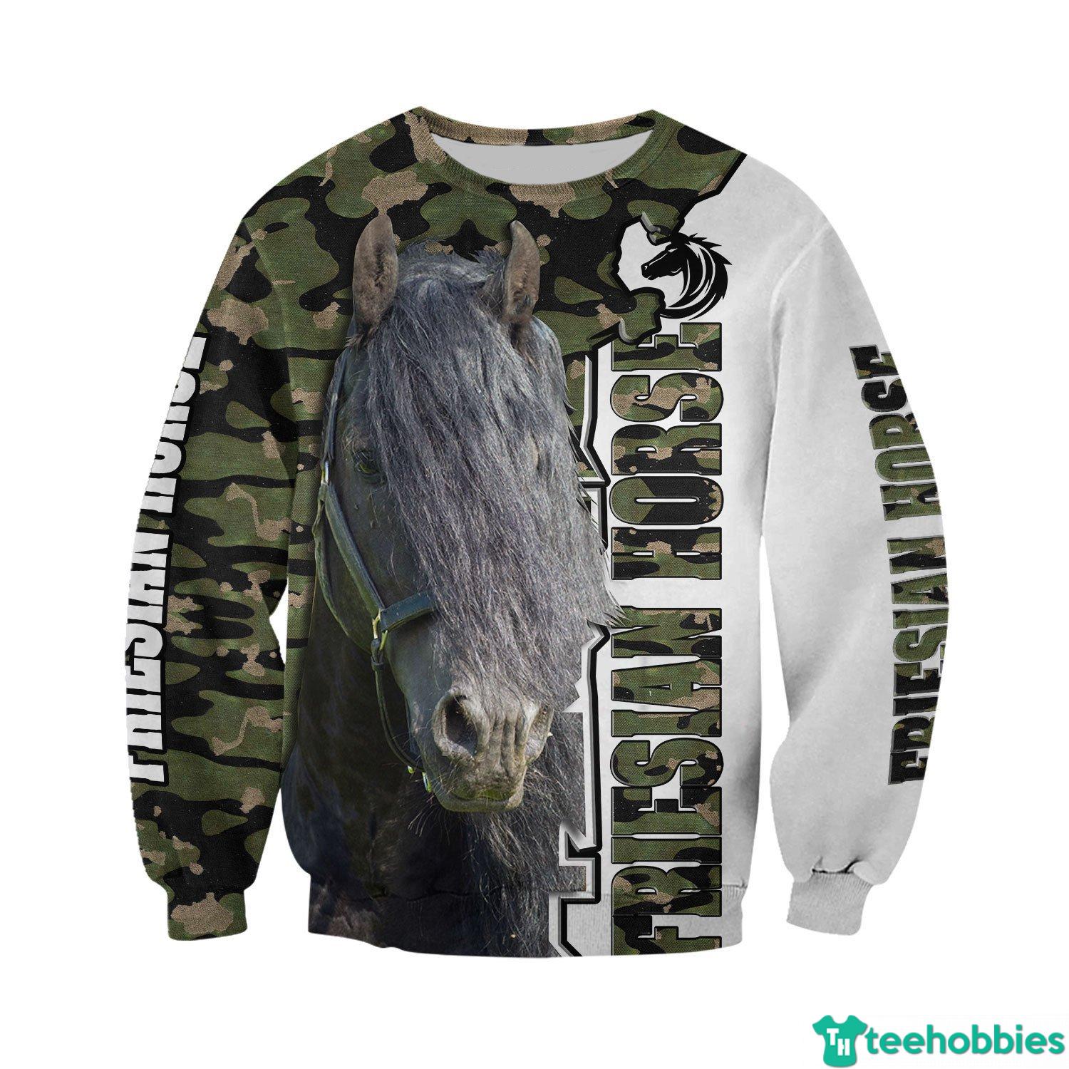 Friesian Horse, Love Horse 3D All Over Print For Men and Women - 3D Sweatshirt - Green Camo